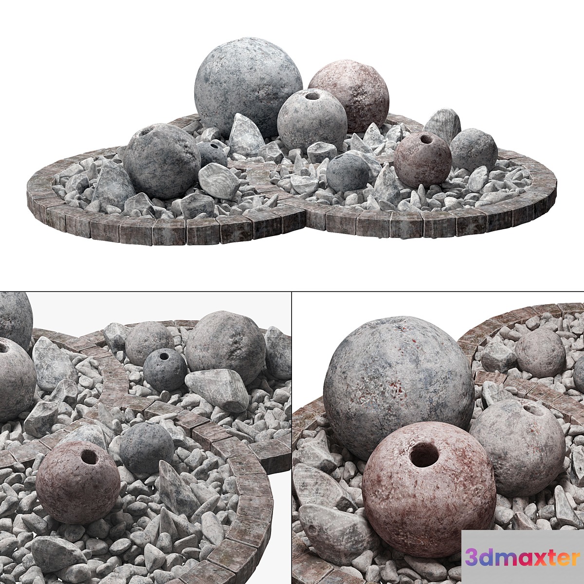 Flowerbad stone sphere decor _ Stone bed with spherical decor 3D Max