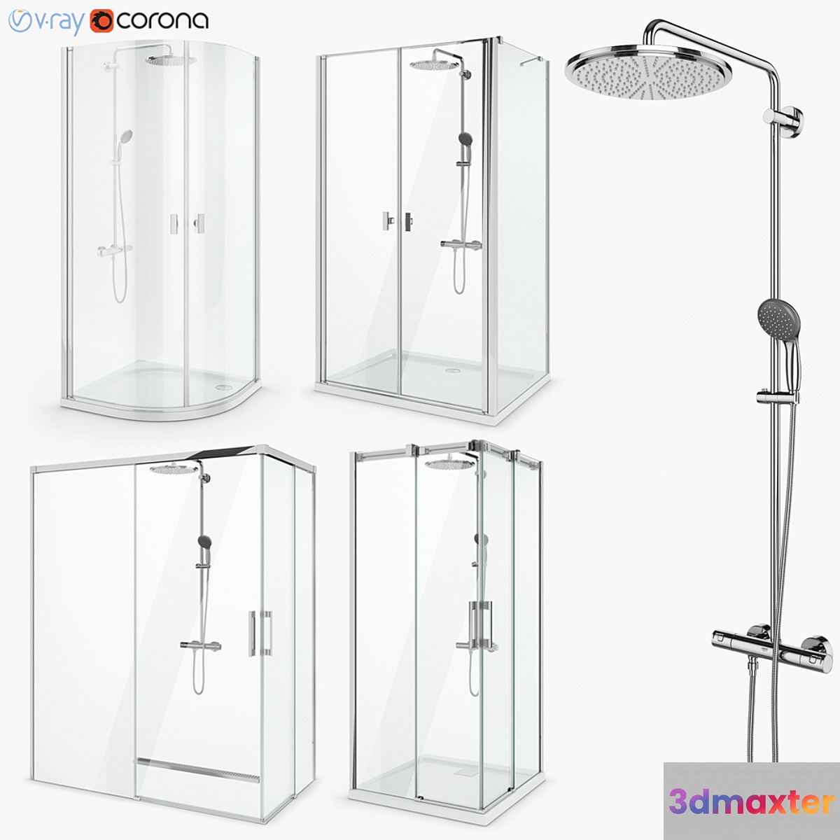 Set of shower cabins Radaway set 50 3D Max