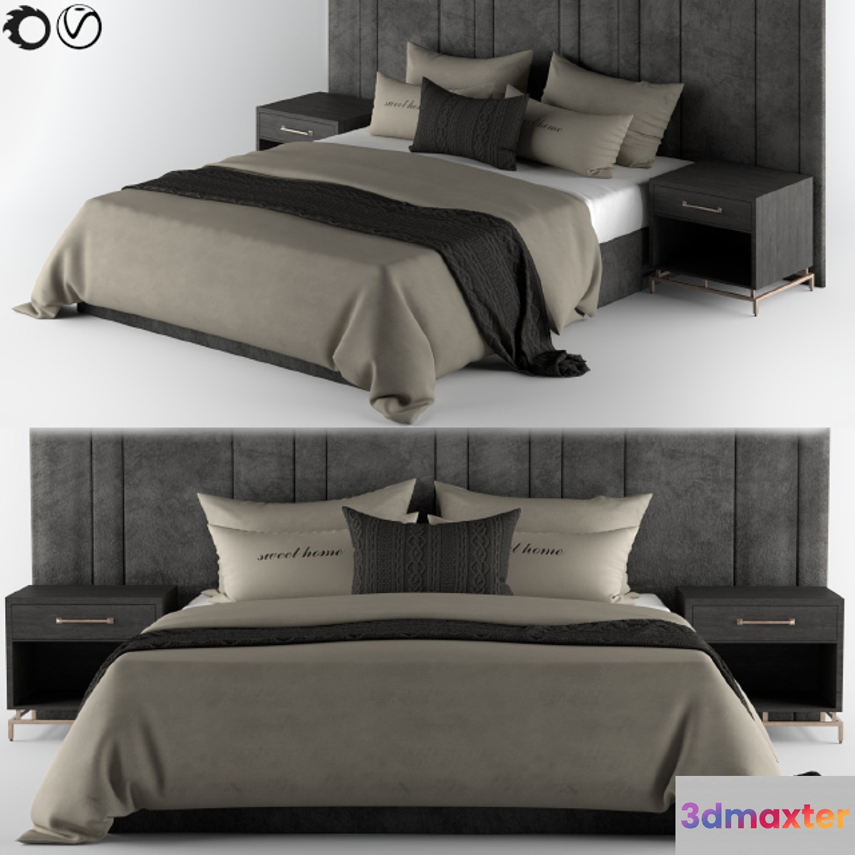 Bed-Set Cream & Black 3D Max