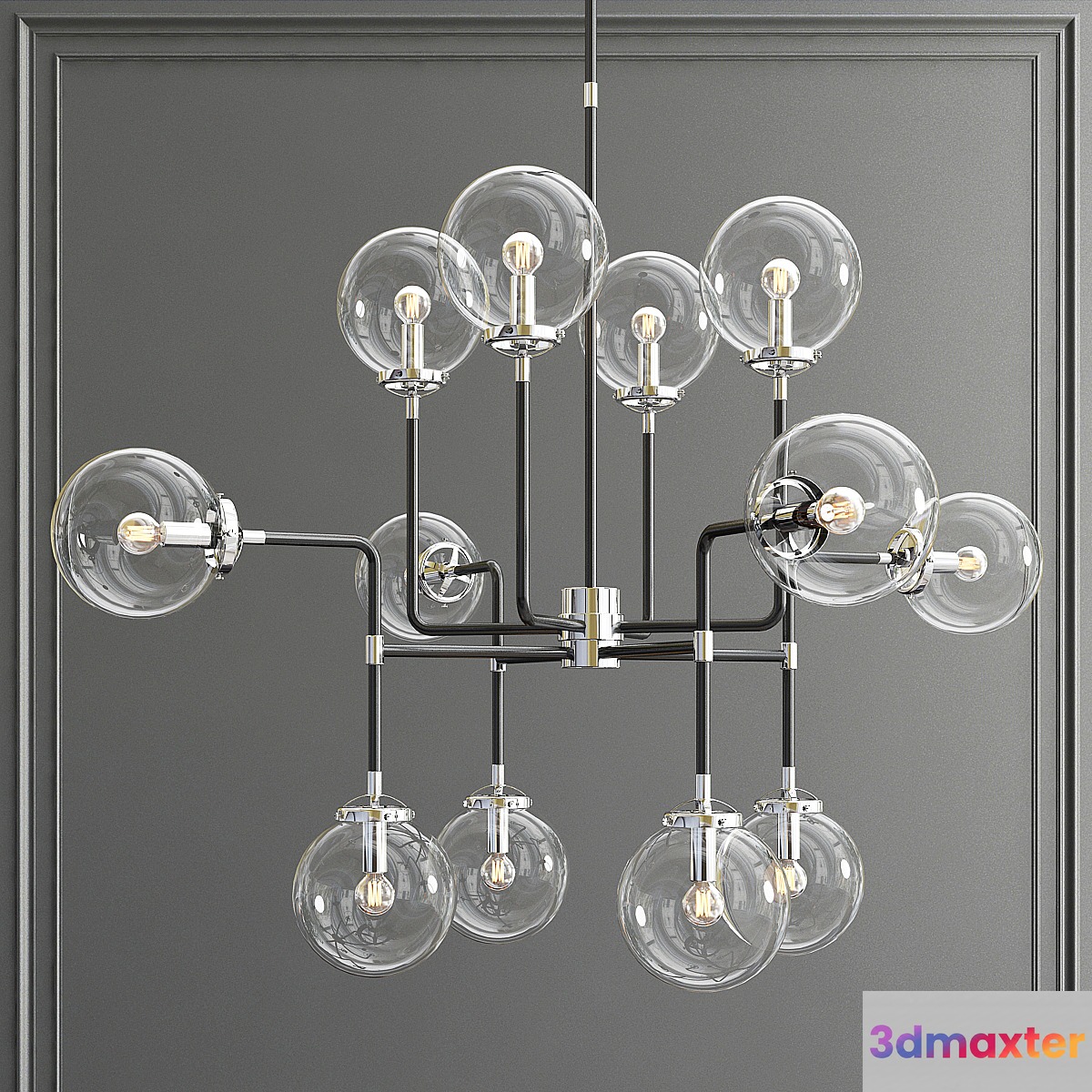 Bistro Globe Clear Glass Silver Chandelier 12 3D Max