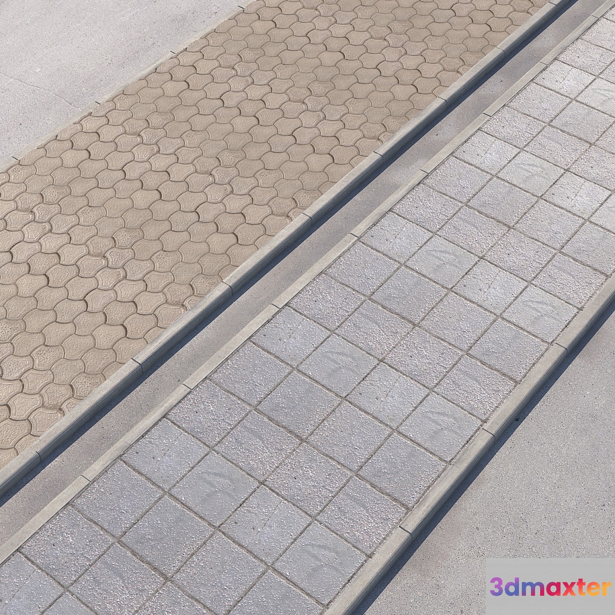 2 sidewalk options with road set_10 3D Max