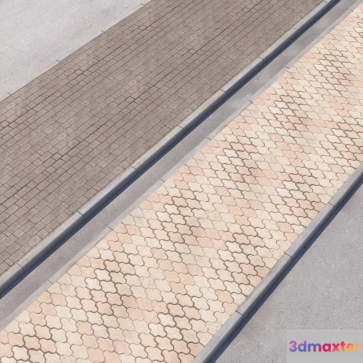 2 sidewalk options with road set_12 3D Max