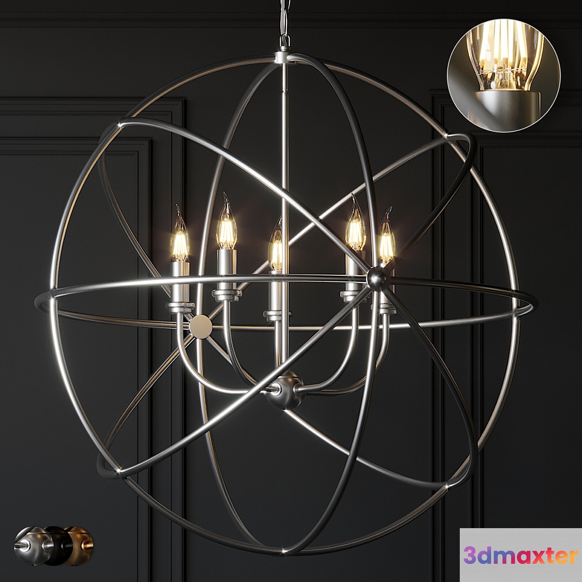Ballard Design Beau Orb Chandelier Antique Silver Bronze and Champagne - No.3