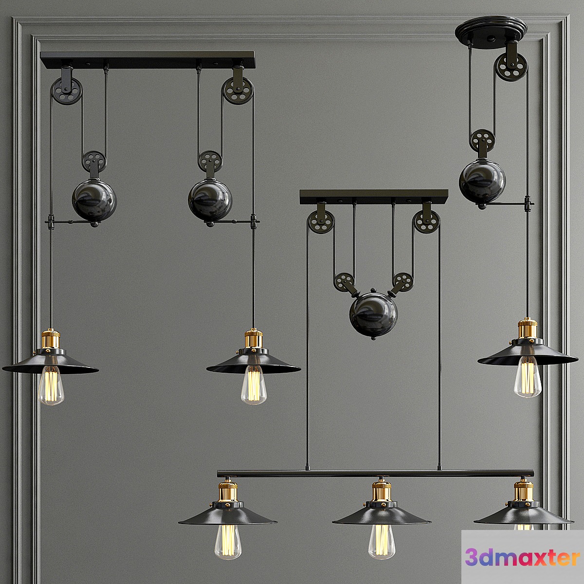 Edison loft chandelier 3D Max