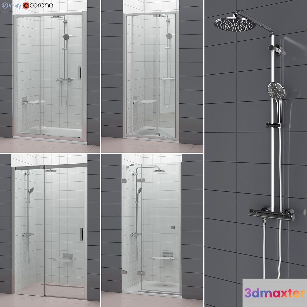 Set of shower doors RAVAK set 52 3D Max
