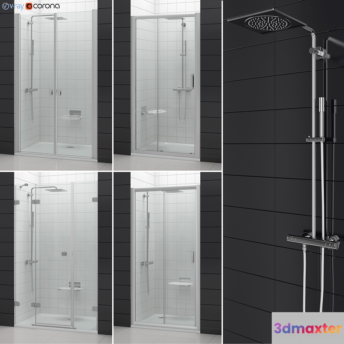 Set of shower doors RAVAK set 53 3D Max