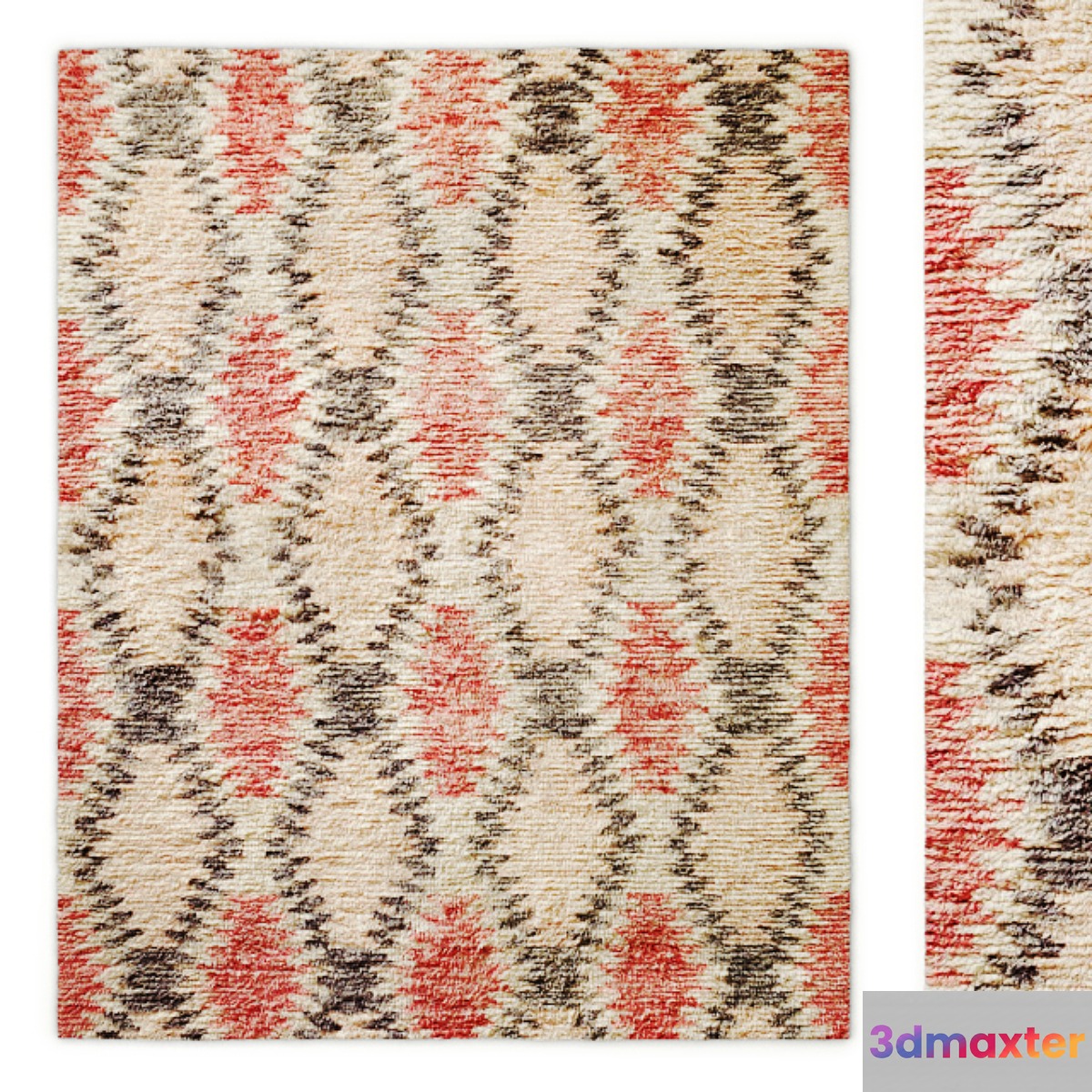Aztec Handwoven Wool Shag Rug RH 3D Max