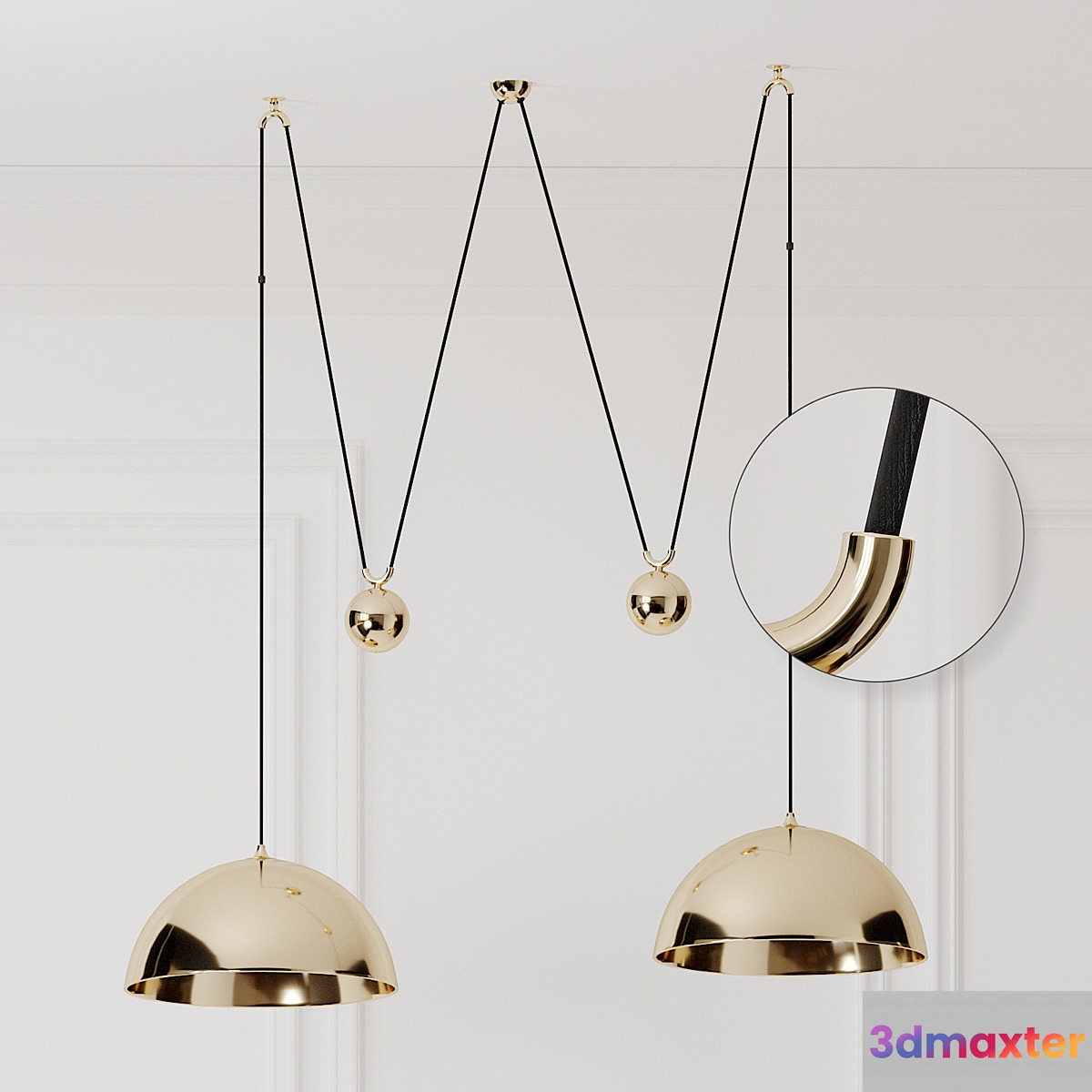 Florian Schulz Double Posa Brass Pendant Lamp with Side Counter Weights
