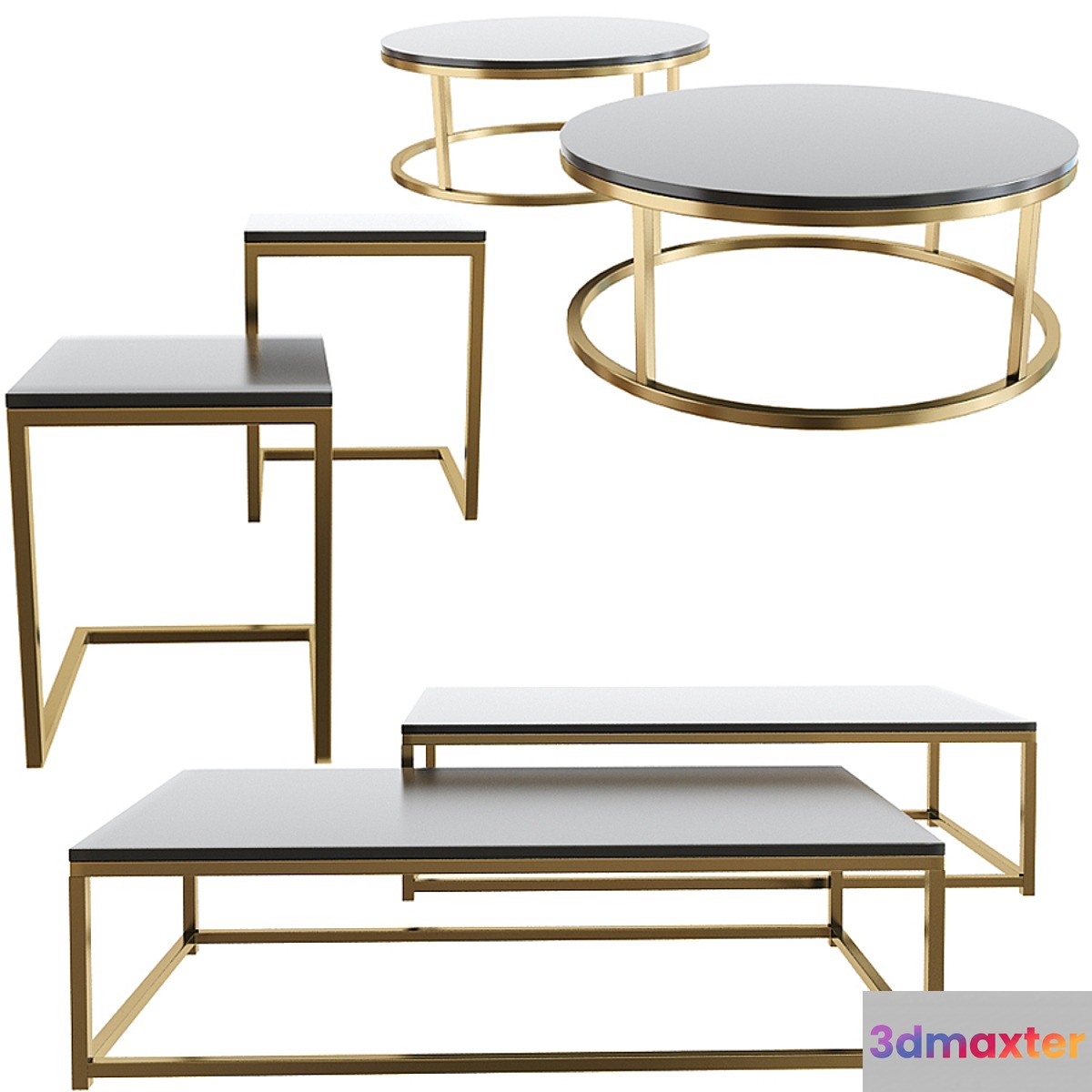 Smart Round & Rectangle Marble Coffee Table 3D Max