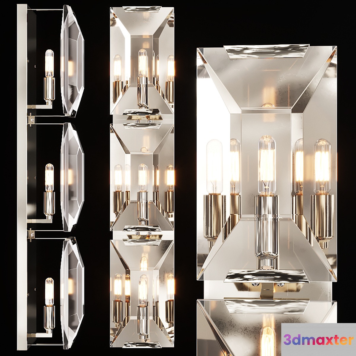 Restoration Hardware HARLOW CRYSTAL TRIPLE SCONCE Nickel 3D Max