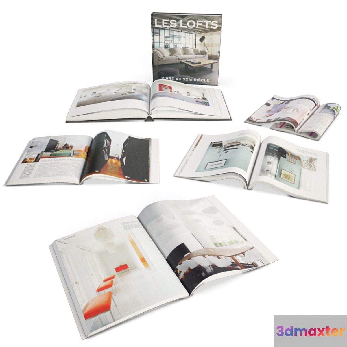 Opened Books and Magazine 3D Max