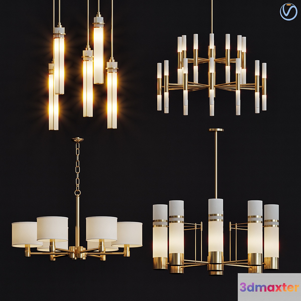 Wide Antique Brass Chandelier and pendant lamps - No.4