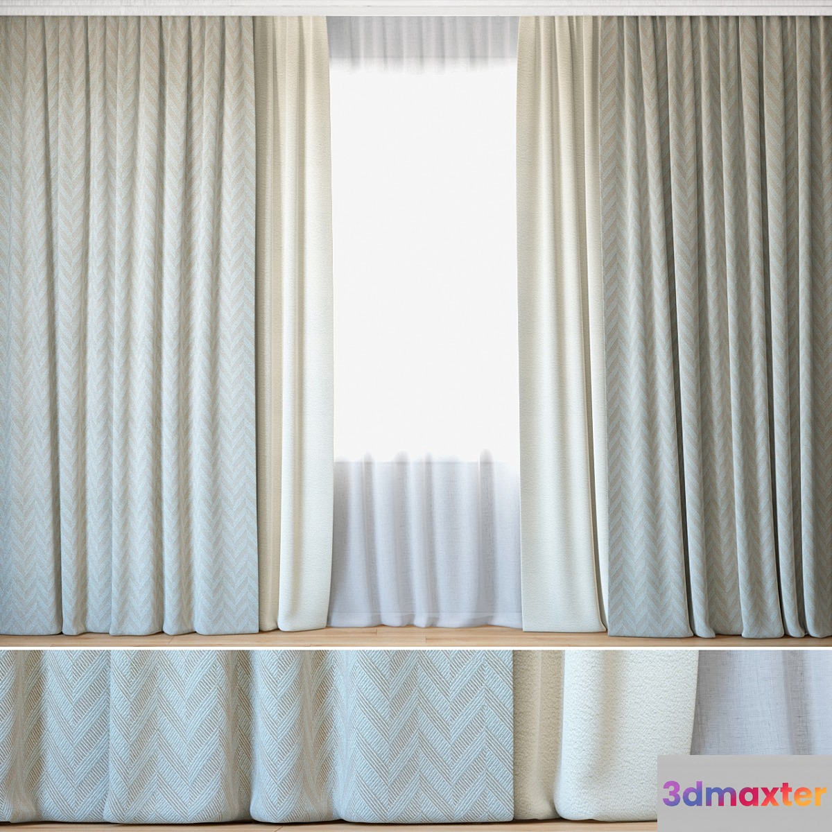 Curtains 106 | Curtains with Tulle | Jacquard Fabric & ROHI | Lazarus & sera 3D Max