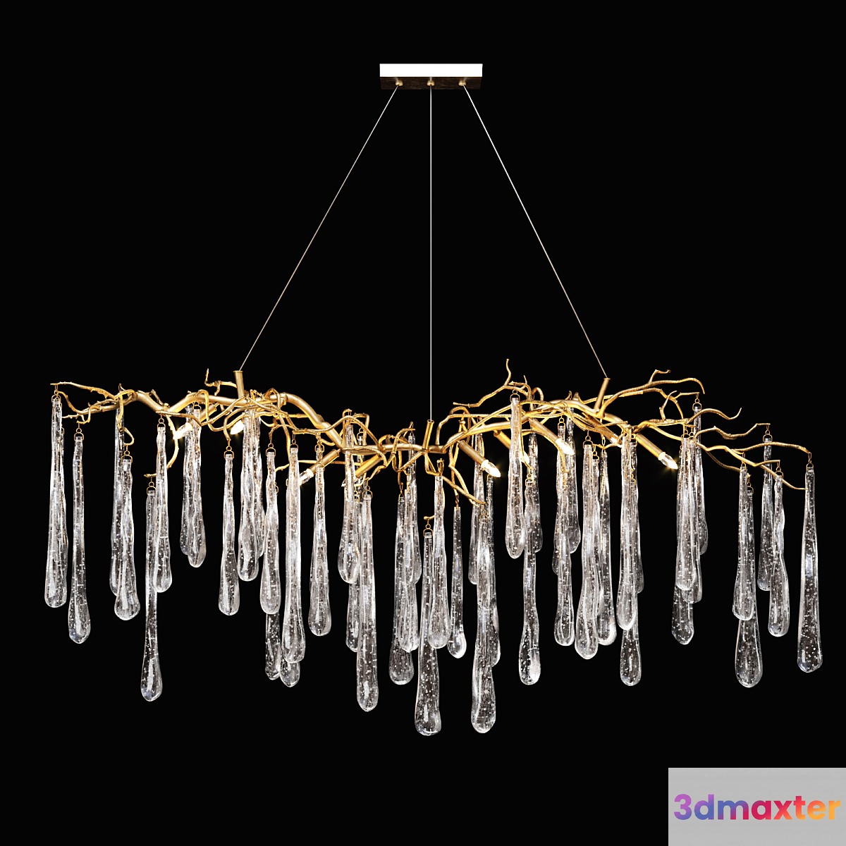 John-Richard Brass and Glass Teardrop Nine-Light Chandelier