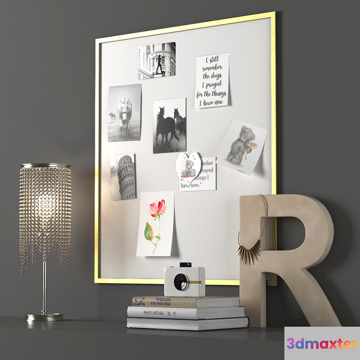 CLASSIC METAL FRAME PINBOARD - BRASS 3D Max
