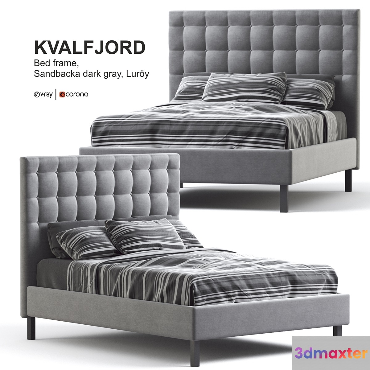 Ikea KVALFJORD Bed frame Sandbacka dark gray Luröy Standard King - No.2