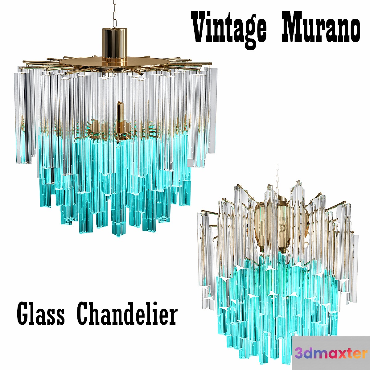 1960s Vintage Murano Glass Chandelier turquoise glass