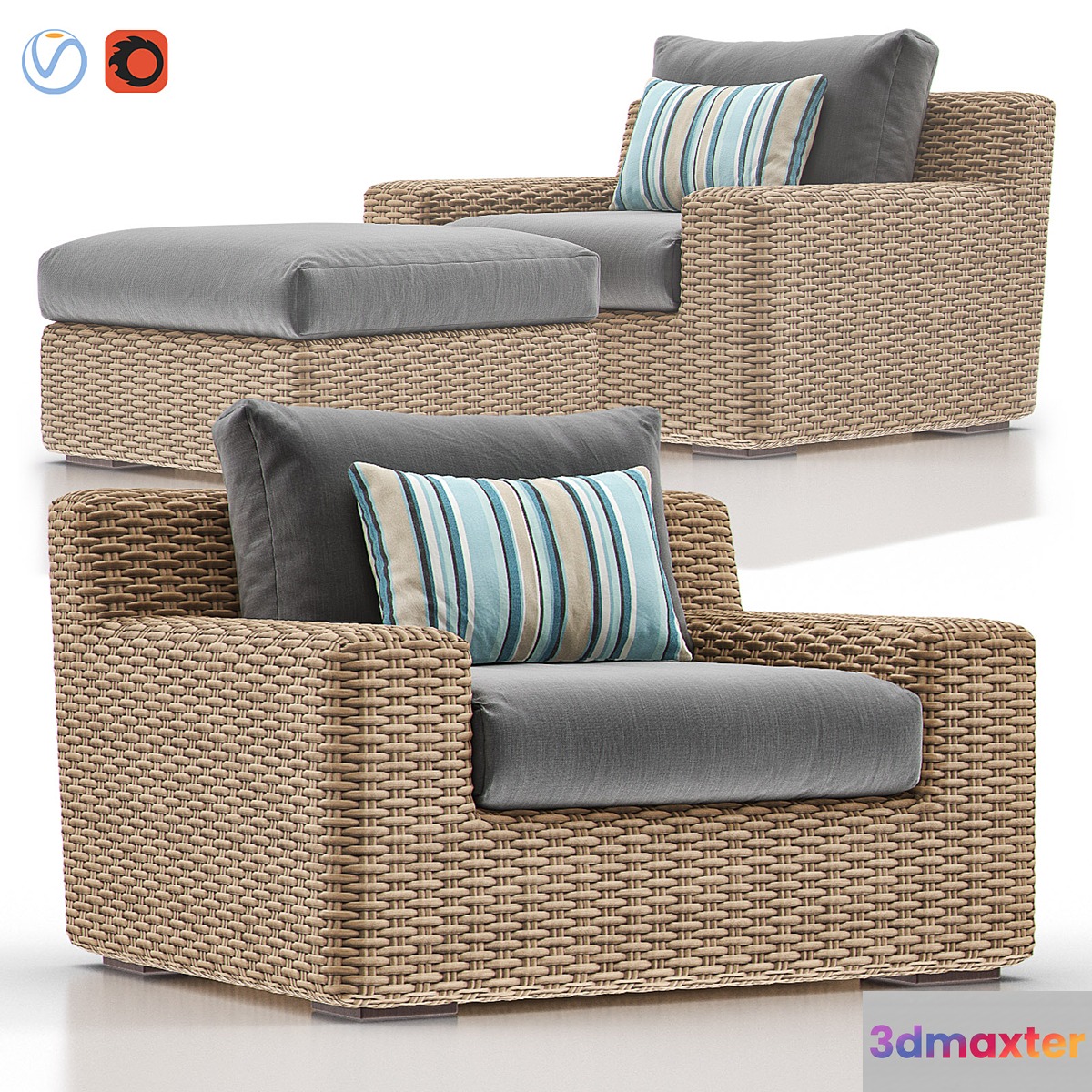 CAYMAN Outdoor Lounge with Ottoman 3D Max