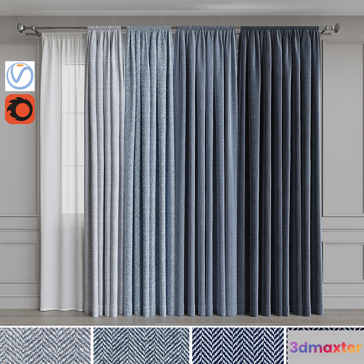Set of curtains on the eaves 22. Blue gamma 3D Max