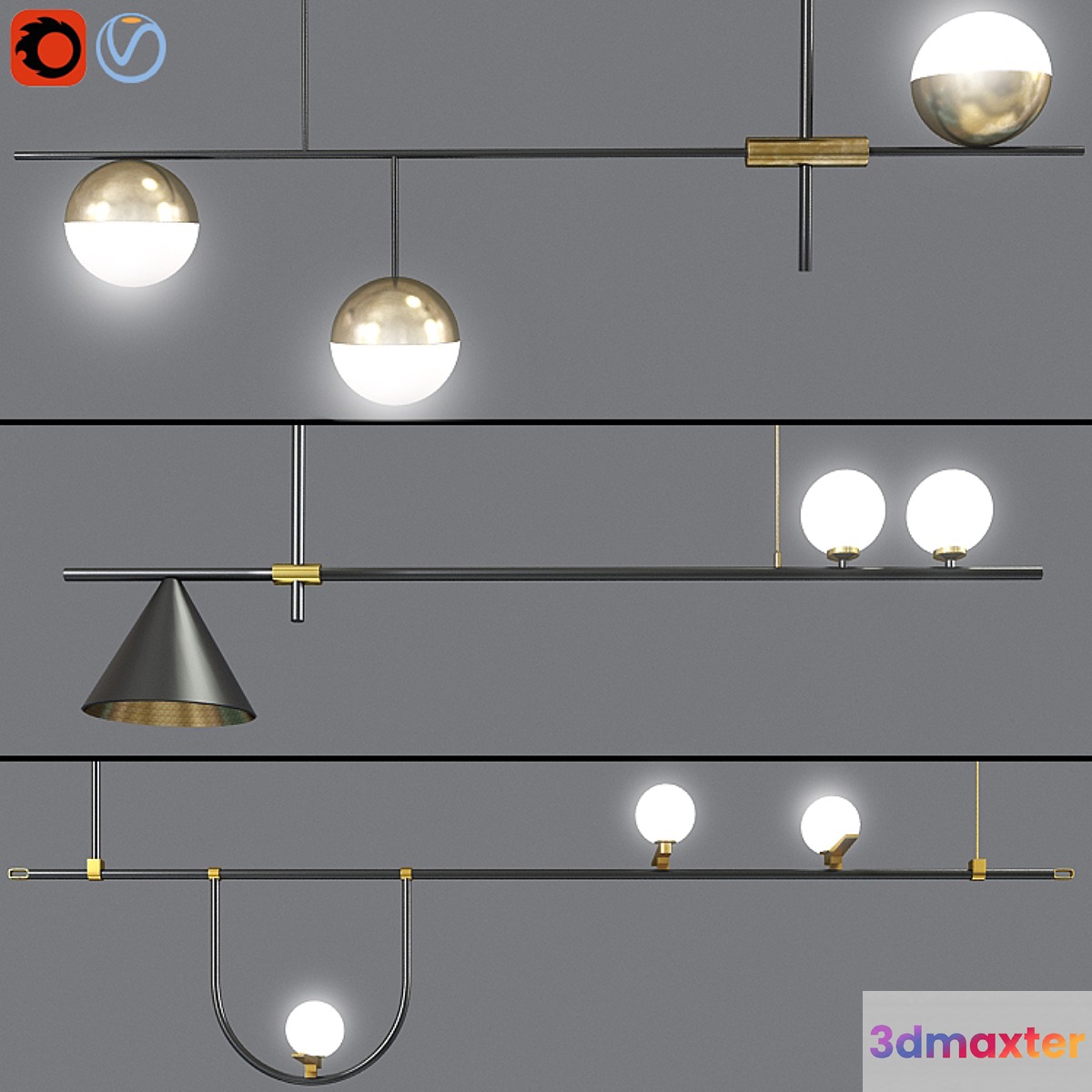 Ceiling Suspensions Light Set 02 3D Max