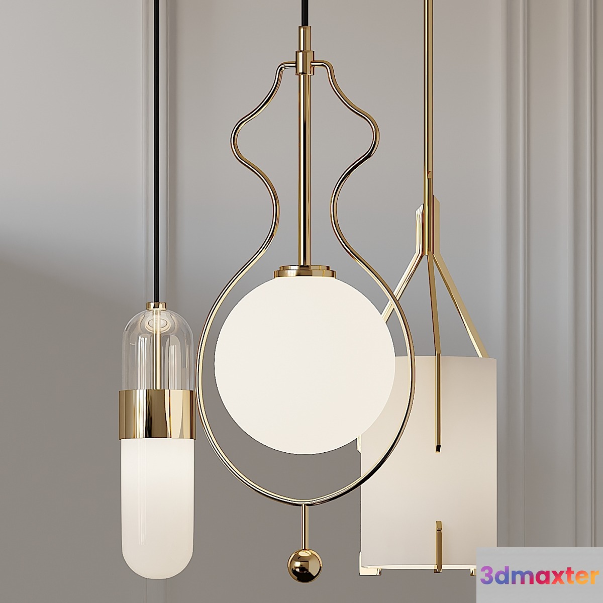 Quantum Wide Gold Mitzi Emilia and Mitzi Abigail Pendant Lights 3D Max