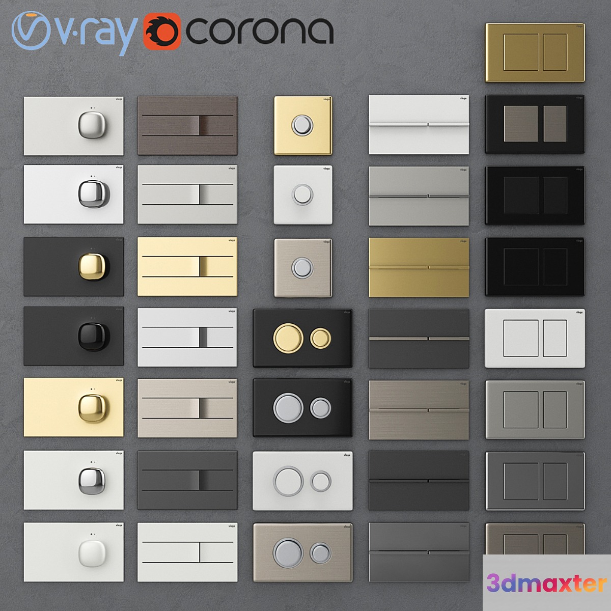 Flush buttons for installing Viega 2 3D Max