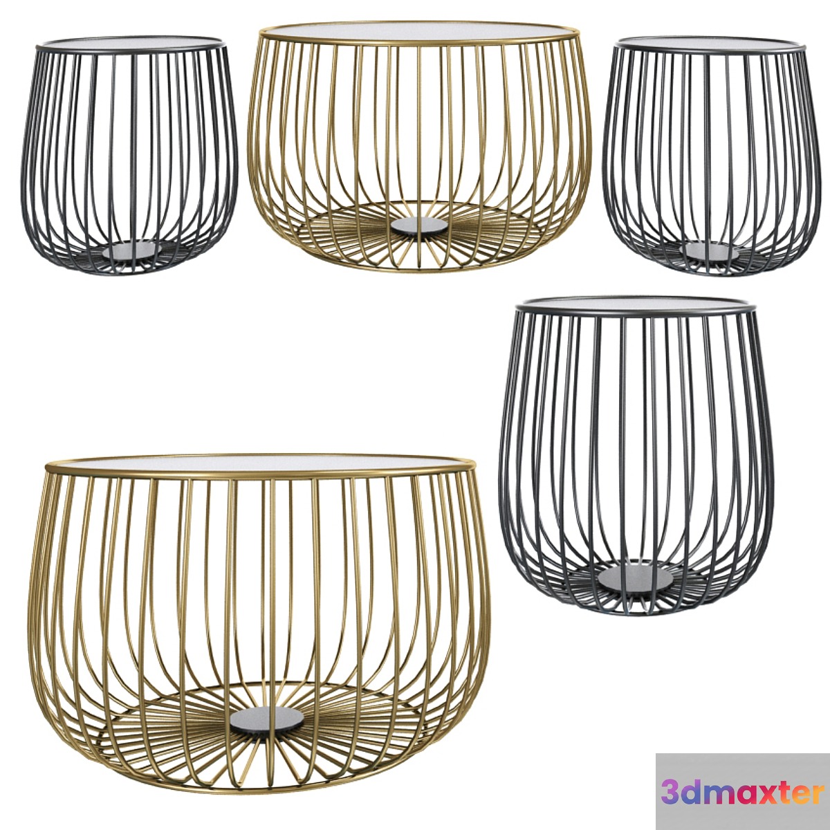 Gold Round Industrial Steel Wire Coffee Table 3D Max
