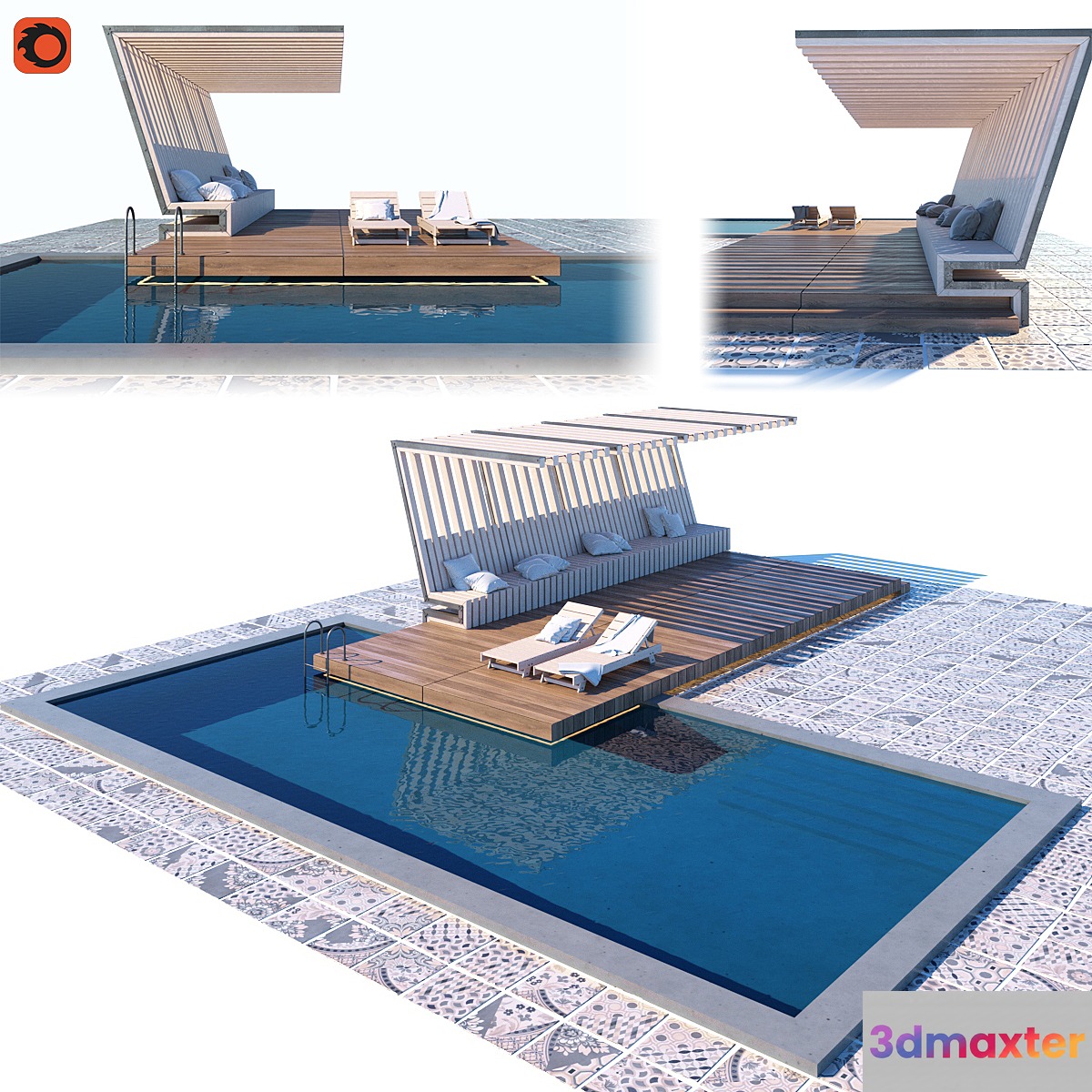 Pool with terrace and canopy 3D Max