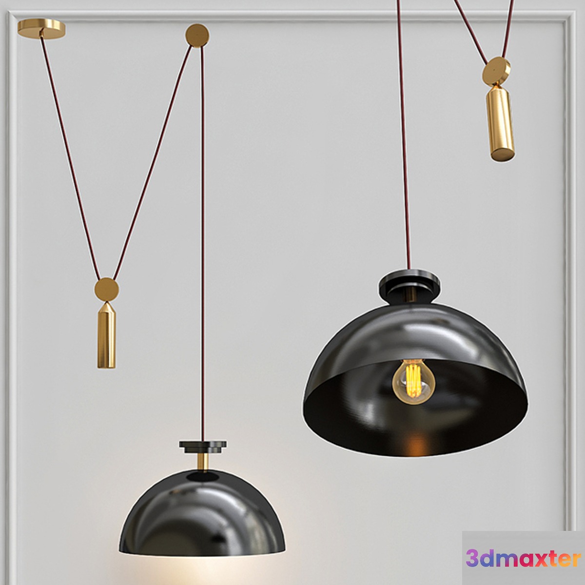 Pendant lamp Shape up Pendant Hemisphere Black designed by John Hogan 3D Max