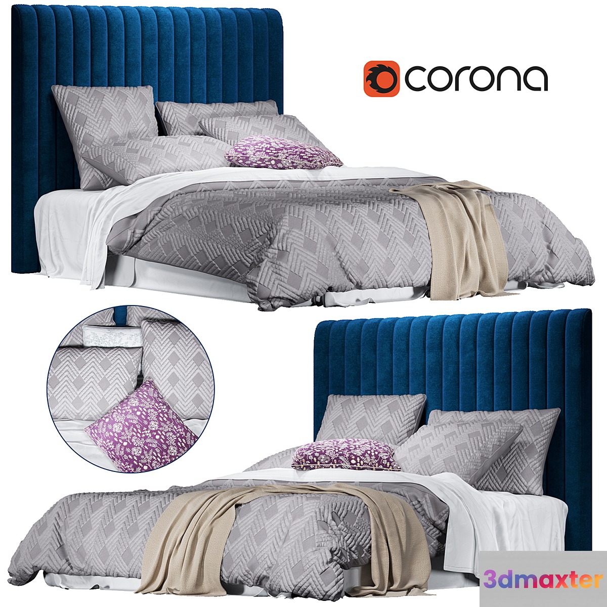 Home Republic Soho Quilted Ash Quilt Cover 3D Max