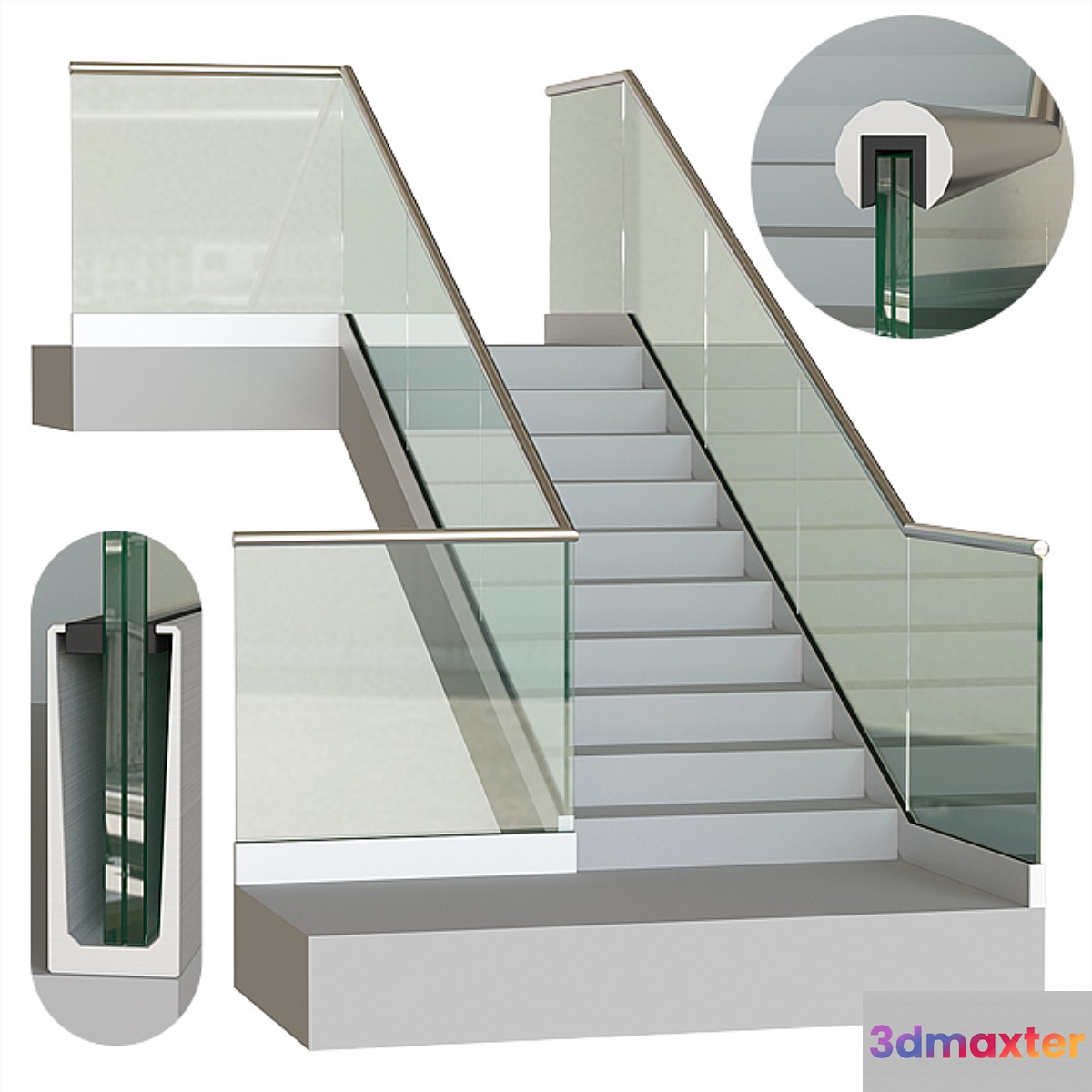 Glass railing on profile 6 3D Max