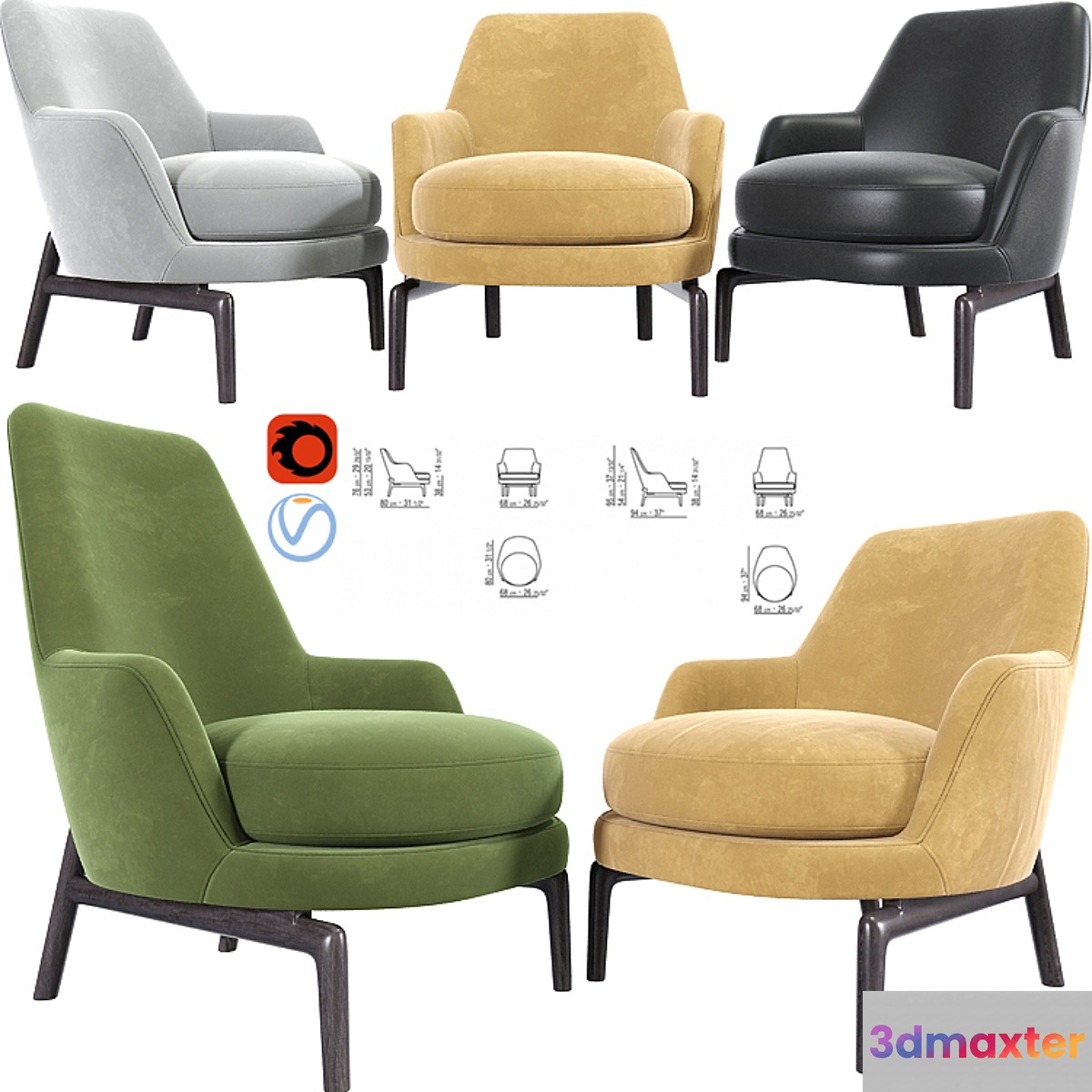 Leda Flexform Armchair Set 02 3D Max