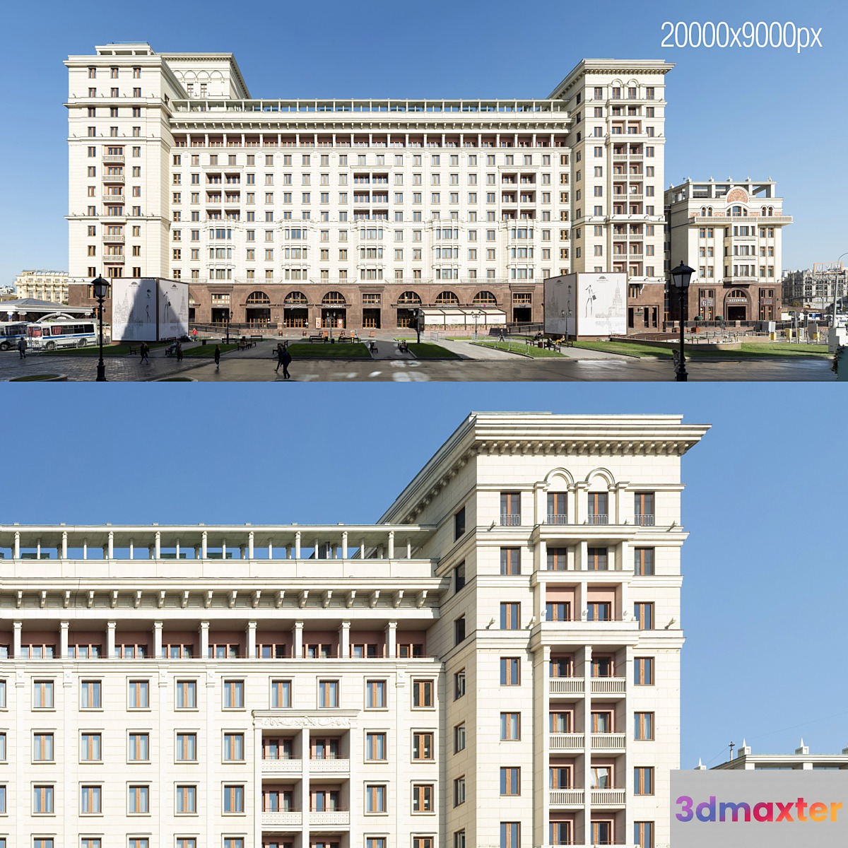 Panorama of the facade of the business center 3D Max