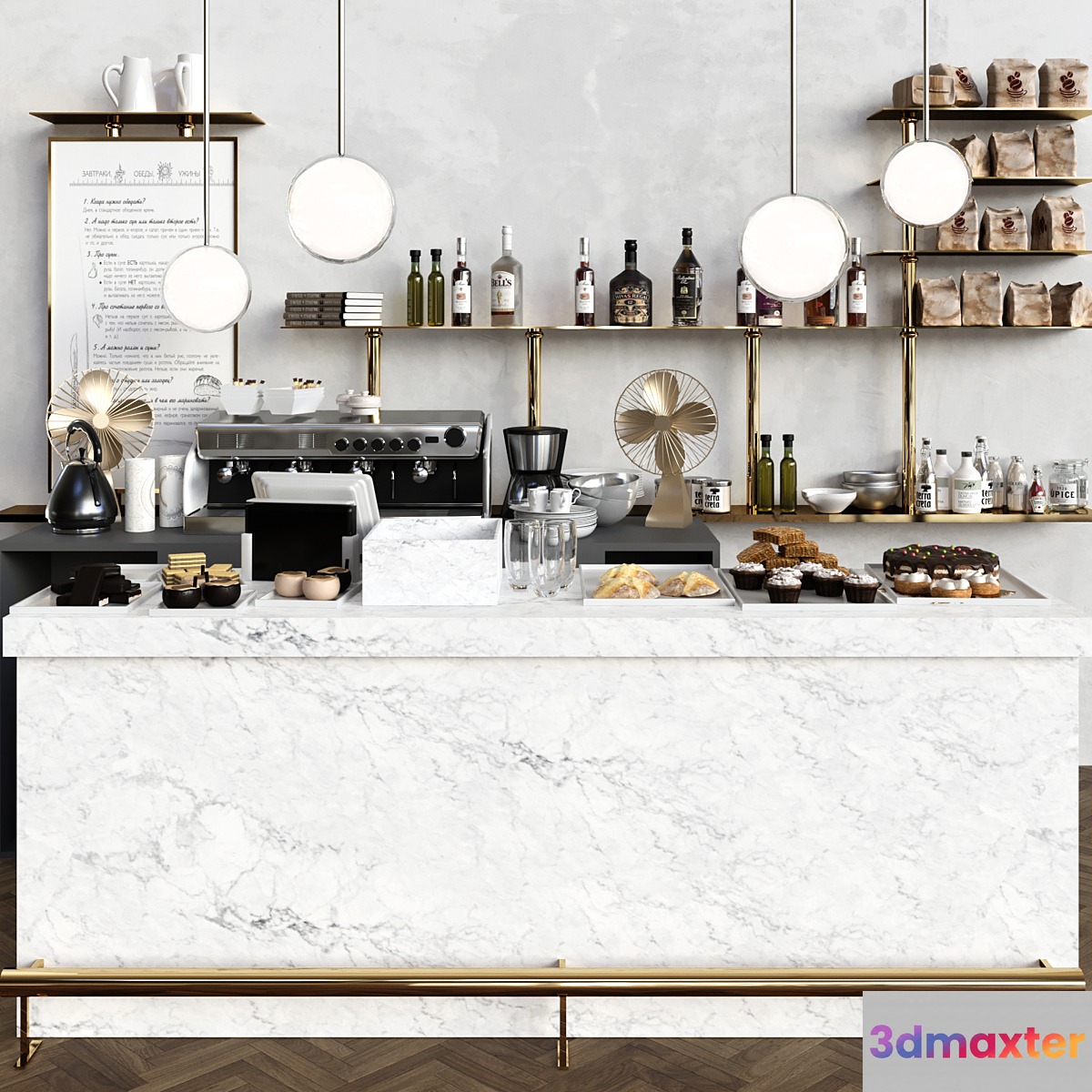 A modern cafe with a marble counter and desserts. Coffee house cake - No.4