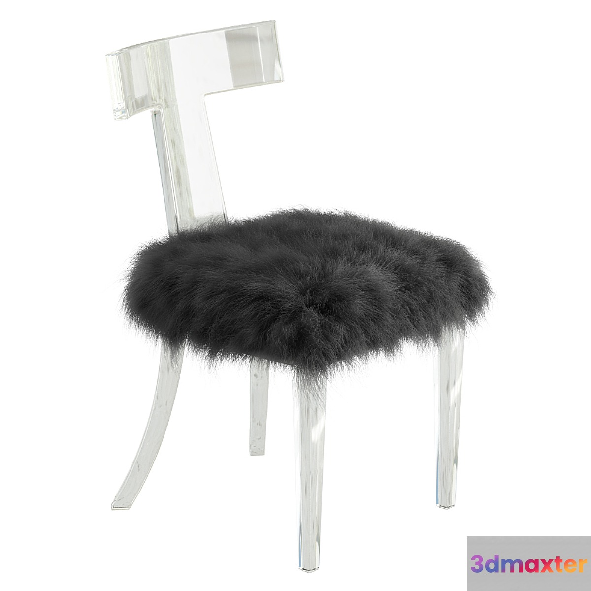 Lucite Side Chair Upholstered in Natural Sheepskin 3D Max