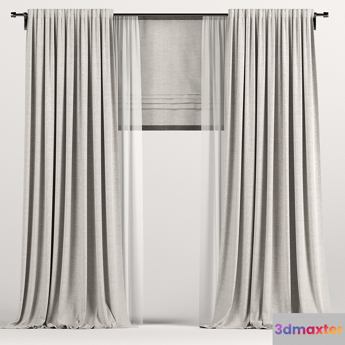 Light brown curtains with Roman and tulle. 3D Max