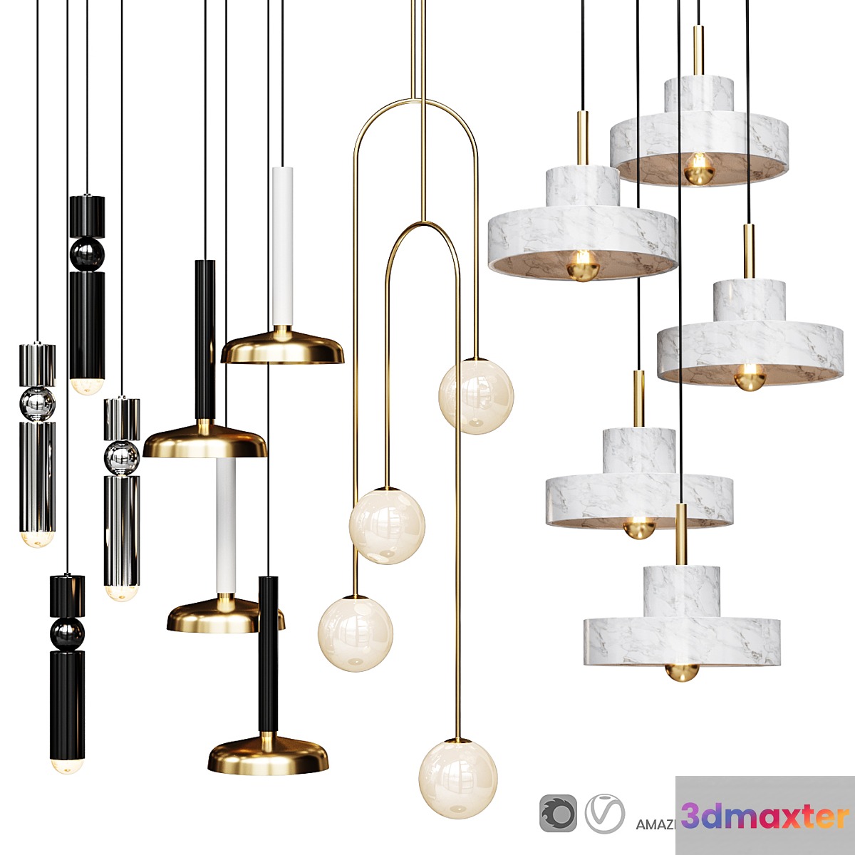 Four Pendant Lights amazing set vol6 3D Max