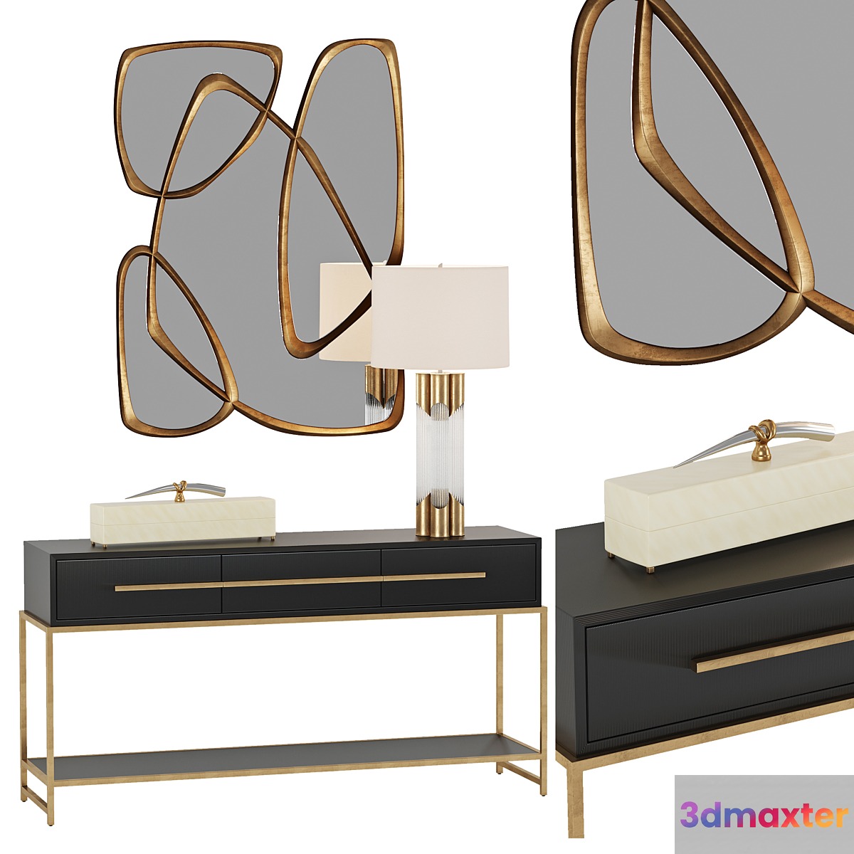 Midnight Console Table and Brass and Glass Table Lamp John Richard 3D Max