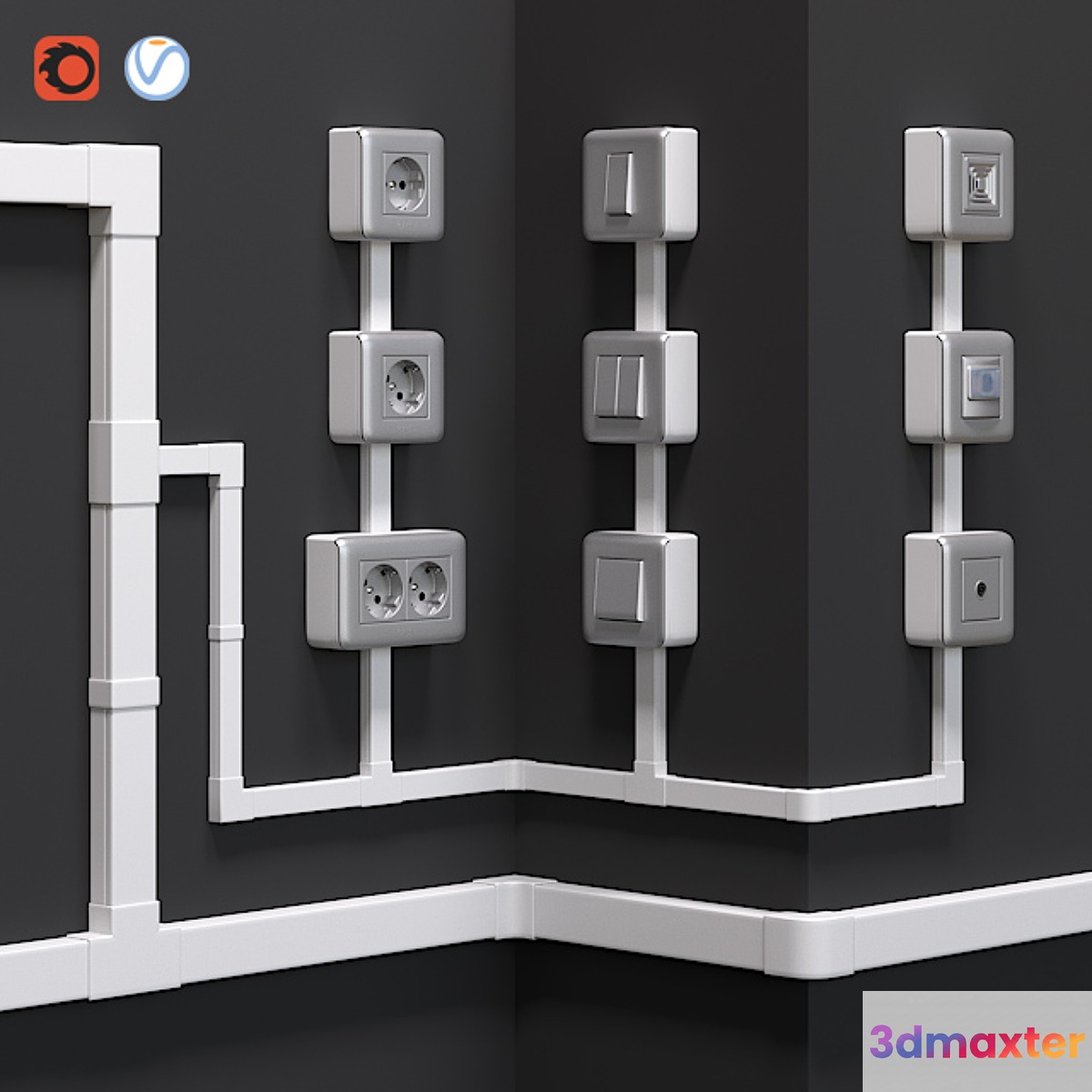 Overhead electrician Legrand Mosaic with cable channels 3D Max
