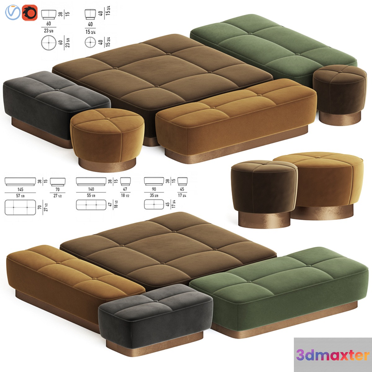 Jacques Pouf Set Minotti 3D Max