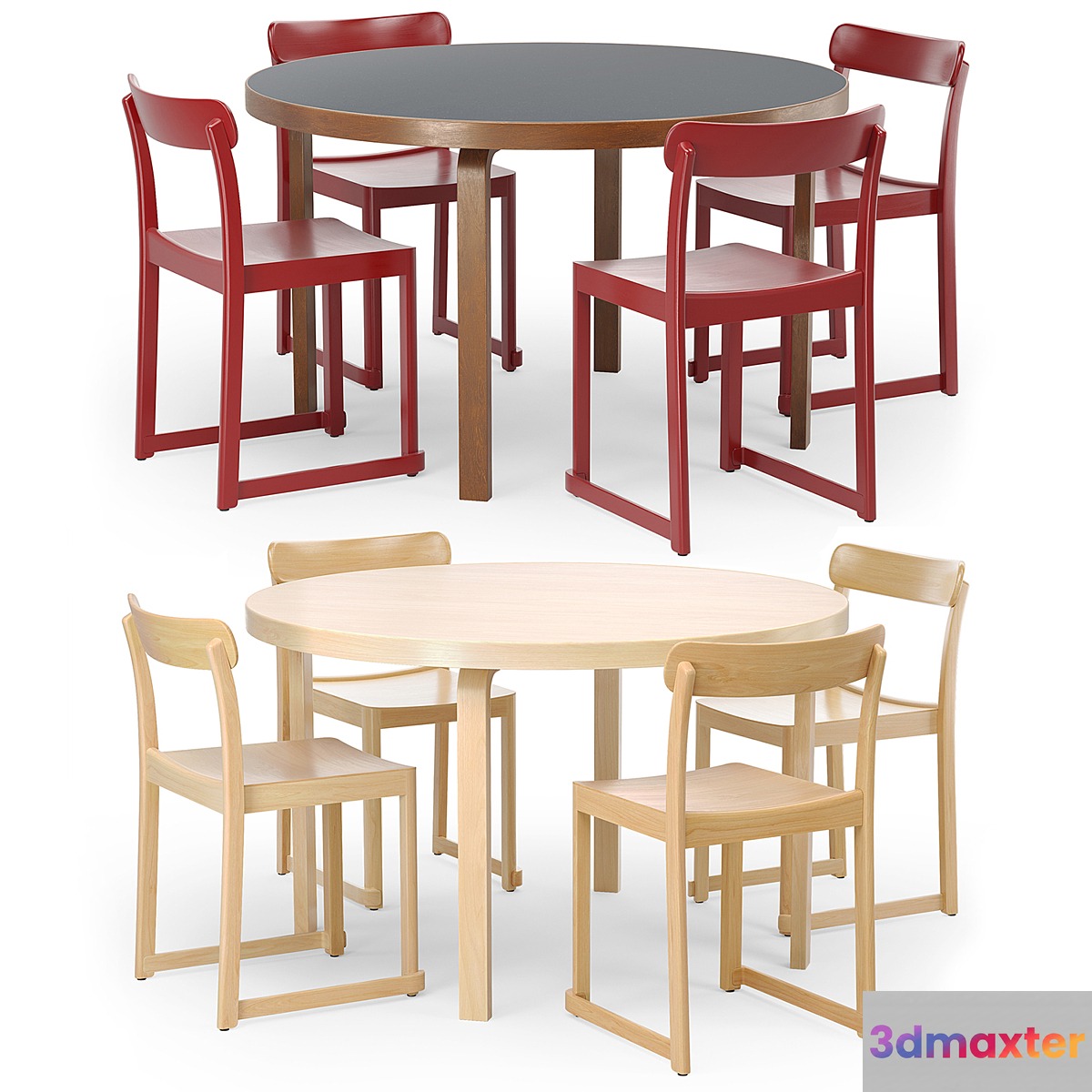 Artek Aalto Table round and Atelier Chair 3D Max