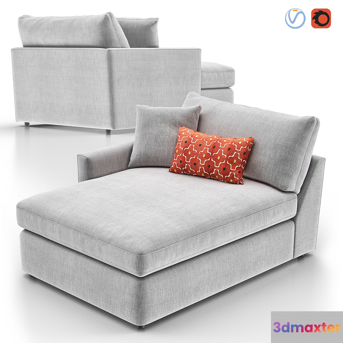 LOUNGE II PETITE Outdoor Upholstered Chaise 3D Max