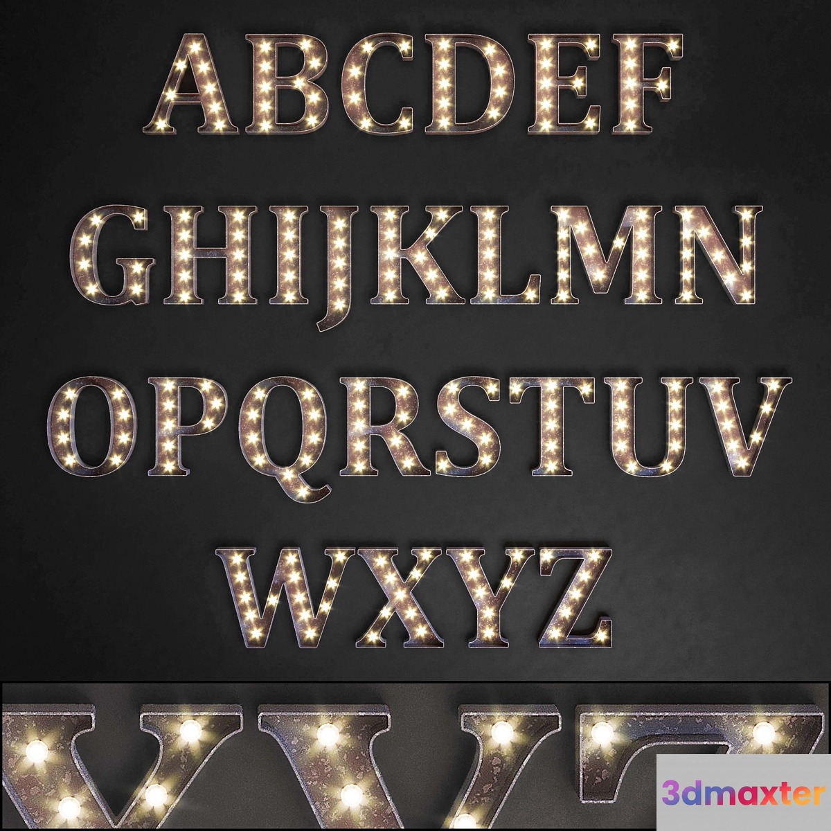 Lighted Metal sign. Set 13. Alphabet