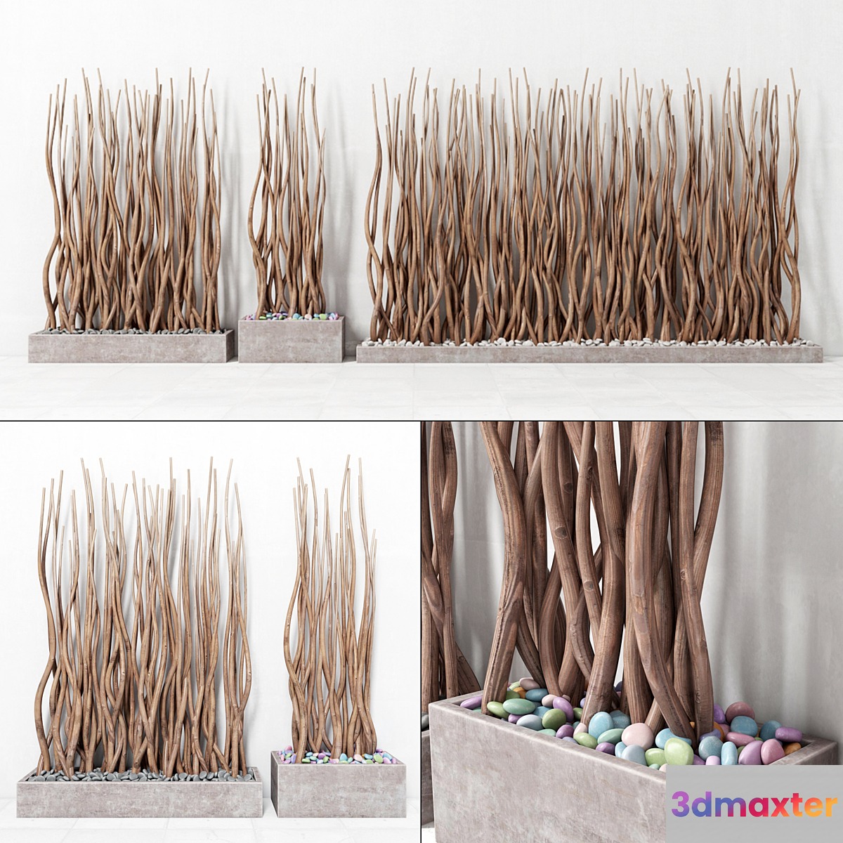 Planter rectangle concrete branch _ Planter rectangular concrete with branches 3D Max