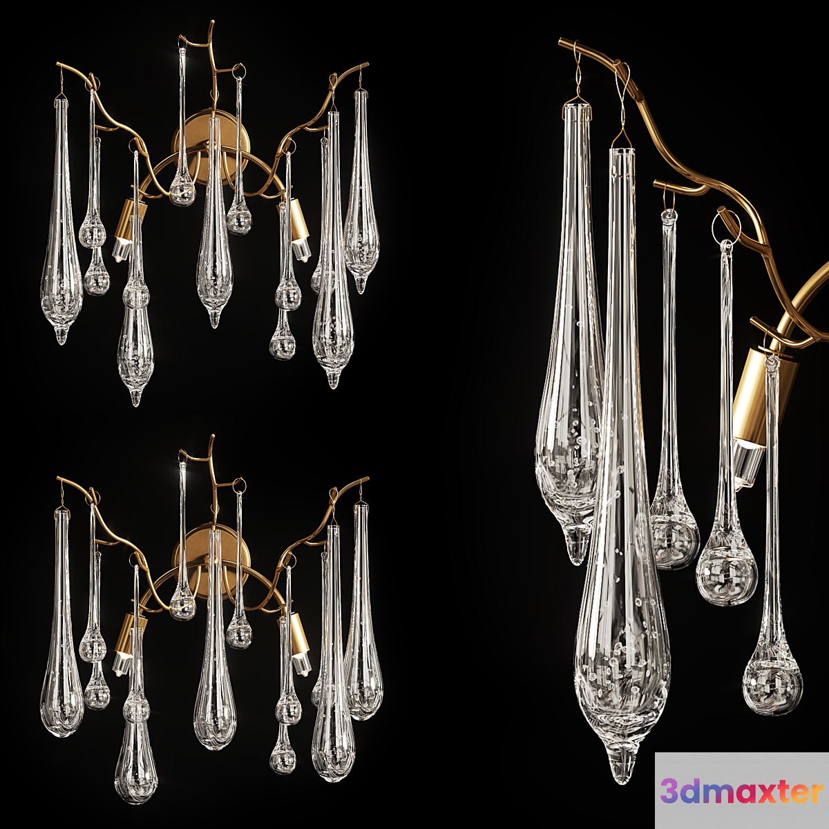 Designer wall lamp with drop hangers SUNWISE 3D Max