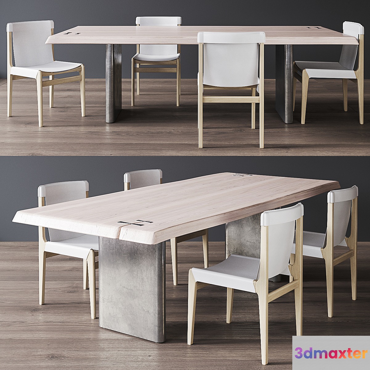 CB2 Burano White Leather Sling Chair Landscape Live Edge White Washed Wood Dining Table - No.5