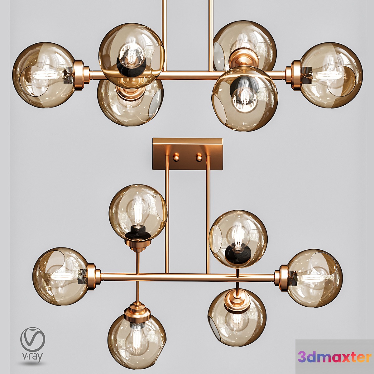 Glass Bubble Chandelier Brass 3D Max