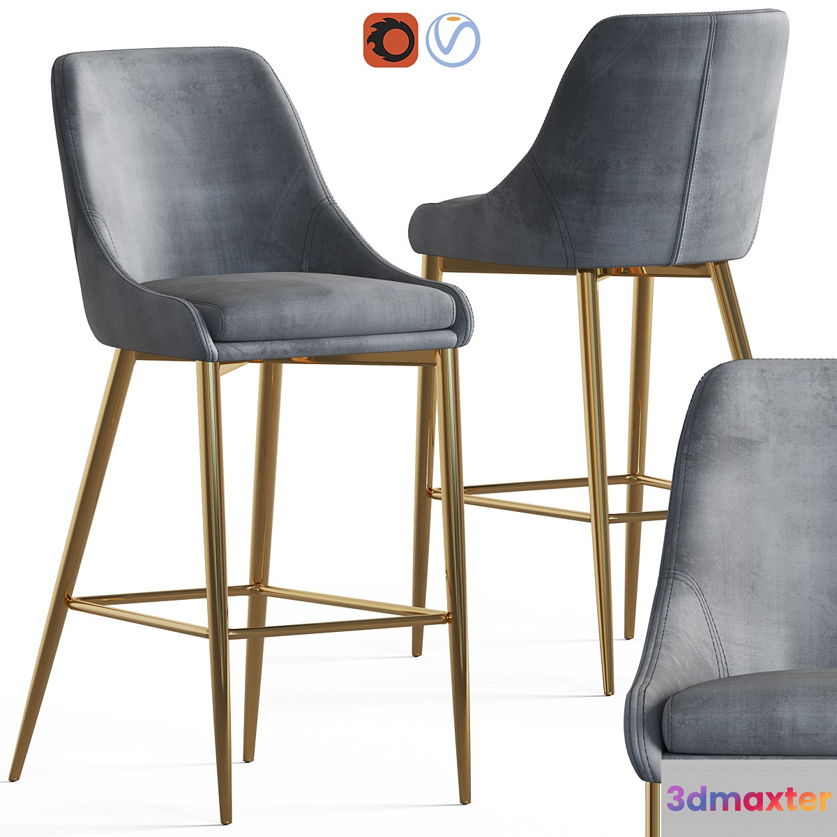 Karina Velvet Stool 3D Max