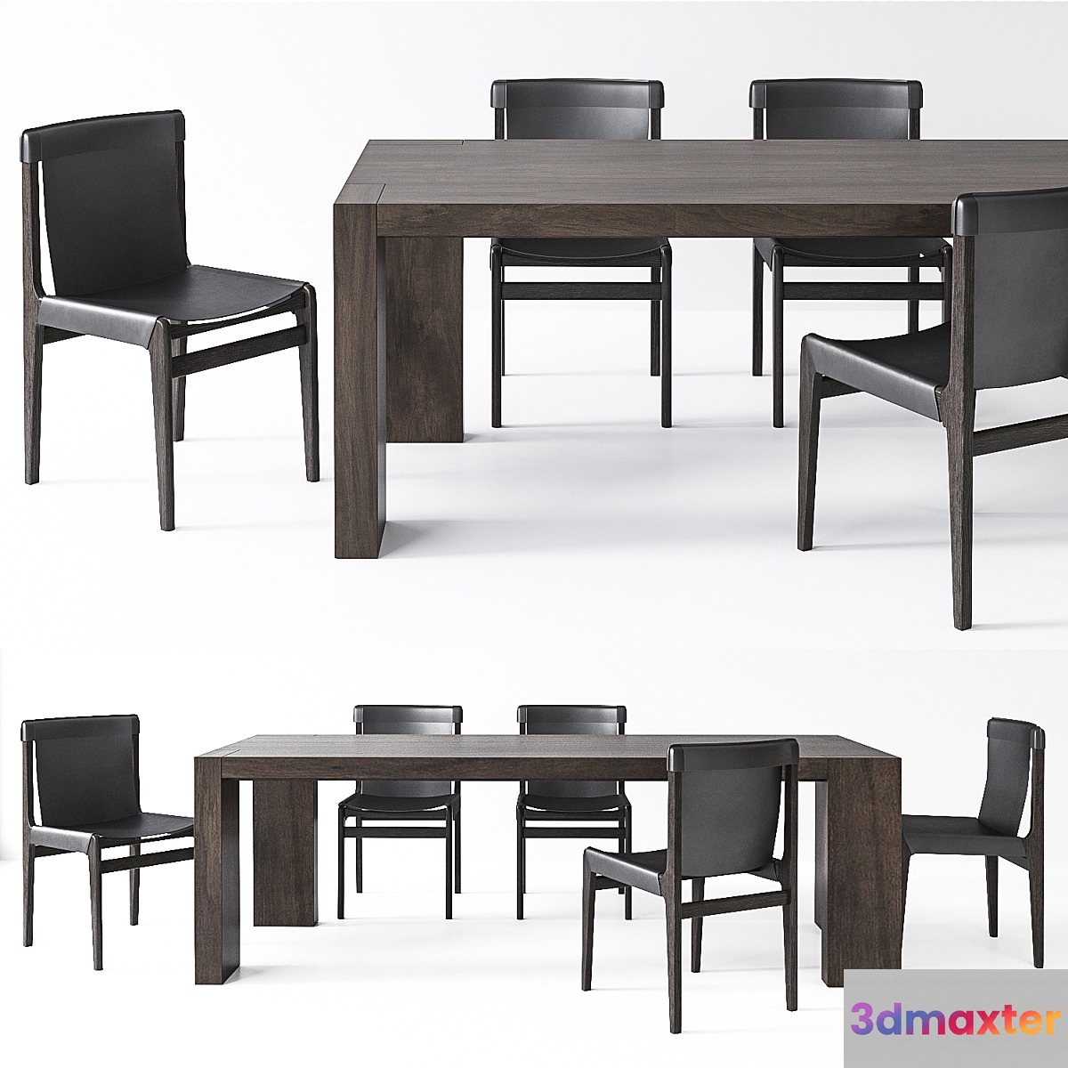 CB2 Burano Charcoal Gray Leather Sling Chair Blox Dining Table