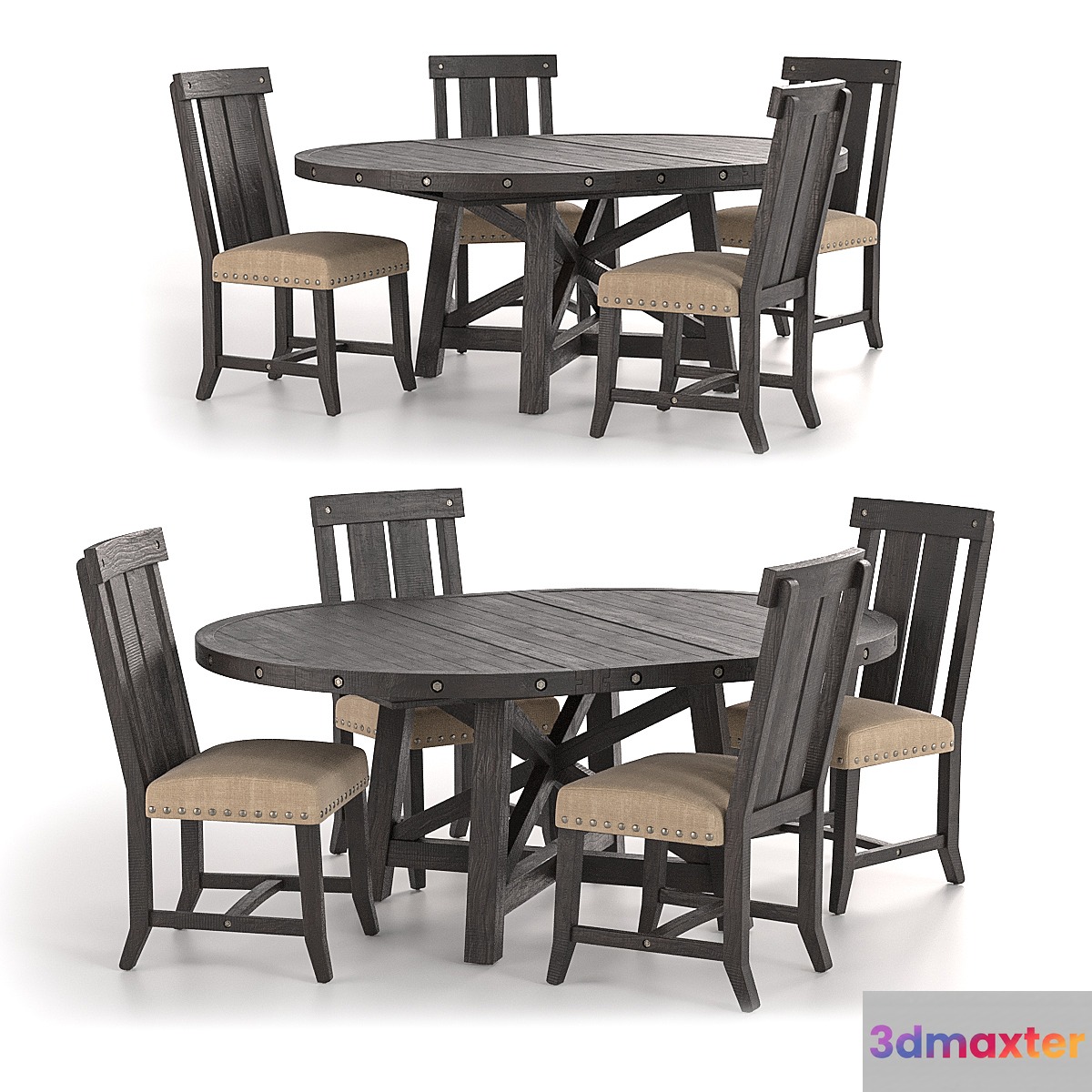 Jaxon Extension Round Dining Table and Wood Chairs 3D Max